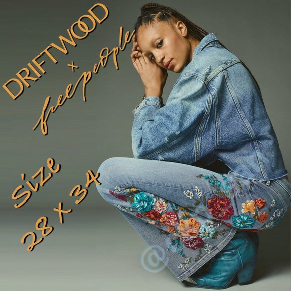 Free People Denim - Free People x Driftwood Farrah Embroidered Flare Jeans Sz 28